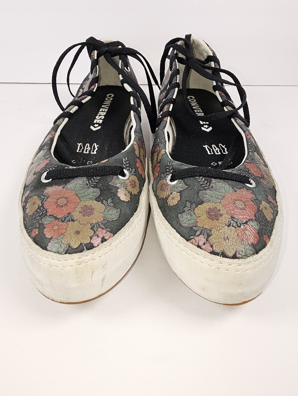 Converse Rina Bloom Lace Up Ankle Wrap Leather Ballet Flat Size 7.5 Floral RARE - Picture 3 of 9